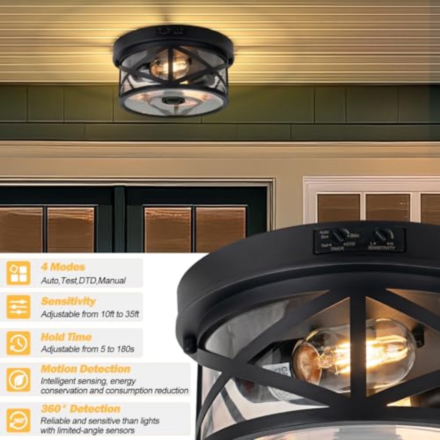 مصباح سقف خارجي بمستشعر حركة،  - مراجعة Outdoor Lighting Black وسعره