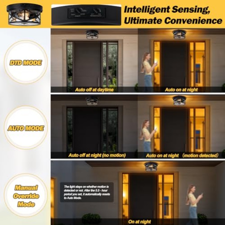 مصباح سقف خارجي بمستشعر حركة،  - مراجعة Outdoor Lighting Black وسعره